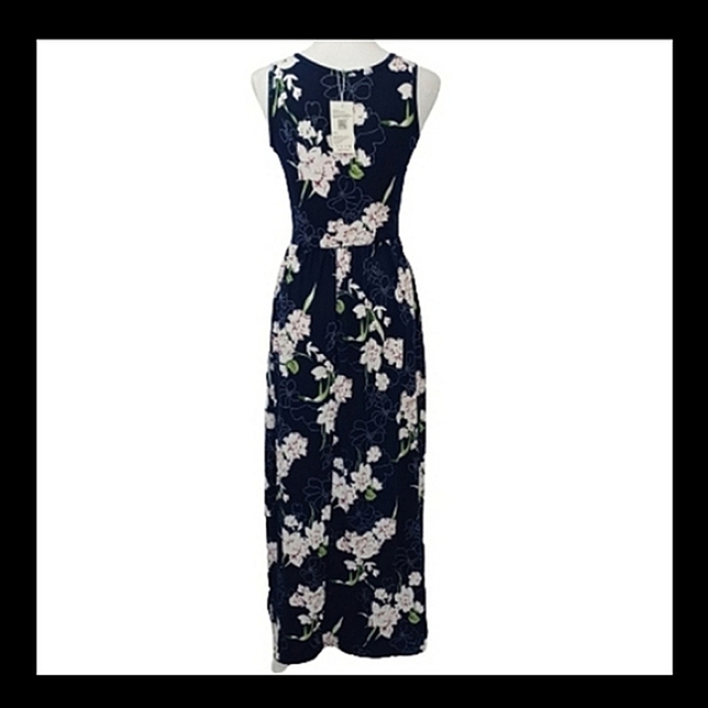 AUSELILY Blue Navy Garden Floral Maxi Soft Stretchy Modest Pocket Summer Dress - Picture 4 of 15